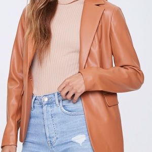 NWT F21 Faux Leather Camel Blazer XS